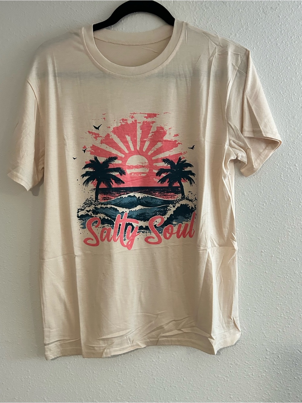 Salty Soul Graphic Tee - Cream Pink Sunset Print